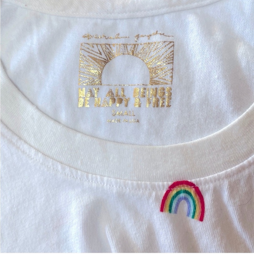 Spiritual Gangster White Crop Tank with Mini Rainbow Motif •EUC - Picture 6 of 7
